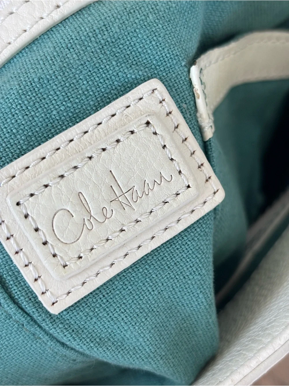 Cole Haan Tarran Tote Bag White Leather and Woven Straw